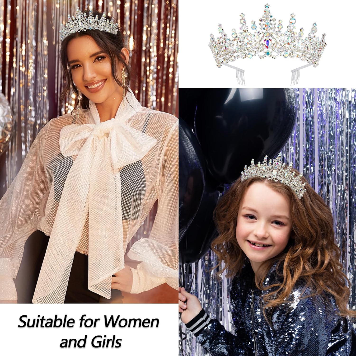VELSCRUN AB Silver Crystal Birthday Tiara Crowns for Women Girls It's My Birthday Sash Queen Girls Princess Crown with Combs Happy Birth Party Decorations Mom Sisters Birth Gift Hair Accessories - Image 3