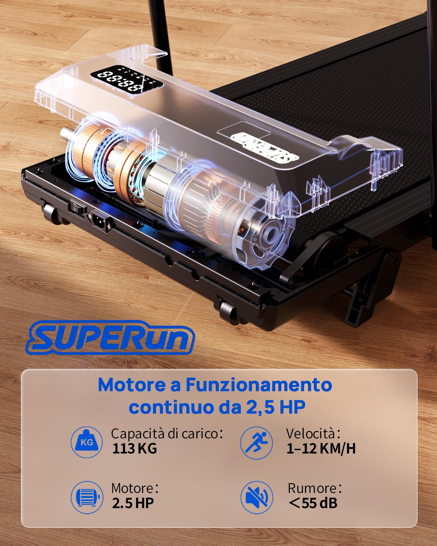 Superun Tapis Roulant Salvaspazio Pieghevole 1-12km/h con Inclinazione 6%,3,0 CV Tapirulan Elettrico Mini Walking Pad Massima di 136 kg,Schermo LED, Telecomando, Controllo