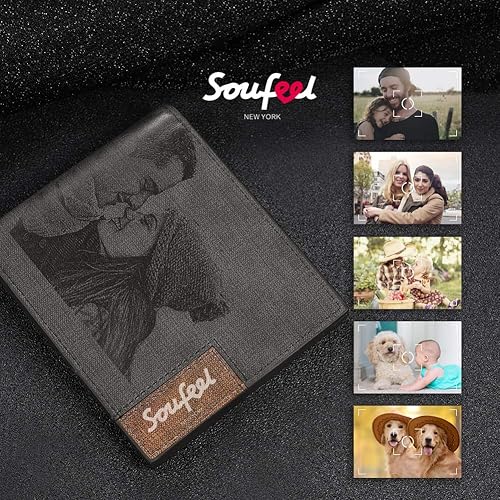 Miniatura 3 de SOUFEEL Billeteras personalizadas con fotos para hombres, billetera de cuero delgado con 2 imágenes, regalos personalizados para el día del padre,