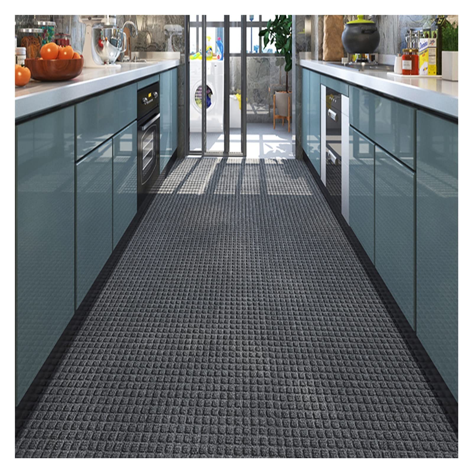 Outdoor-Teppich, rutschfeste, dämpfende Küchenbodenmatte, Ganzjahres-Eingangsbereich, hygroskopischer Garten-Hotel-Eingangsteppich, individuelle Größe (Farbe: Grau, Größe: 90 x 200 cm)
