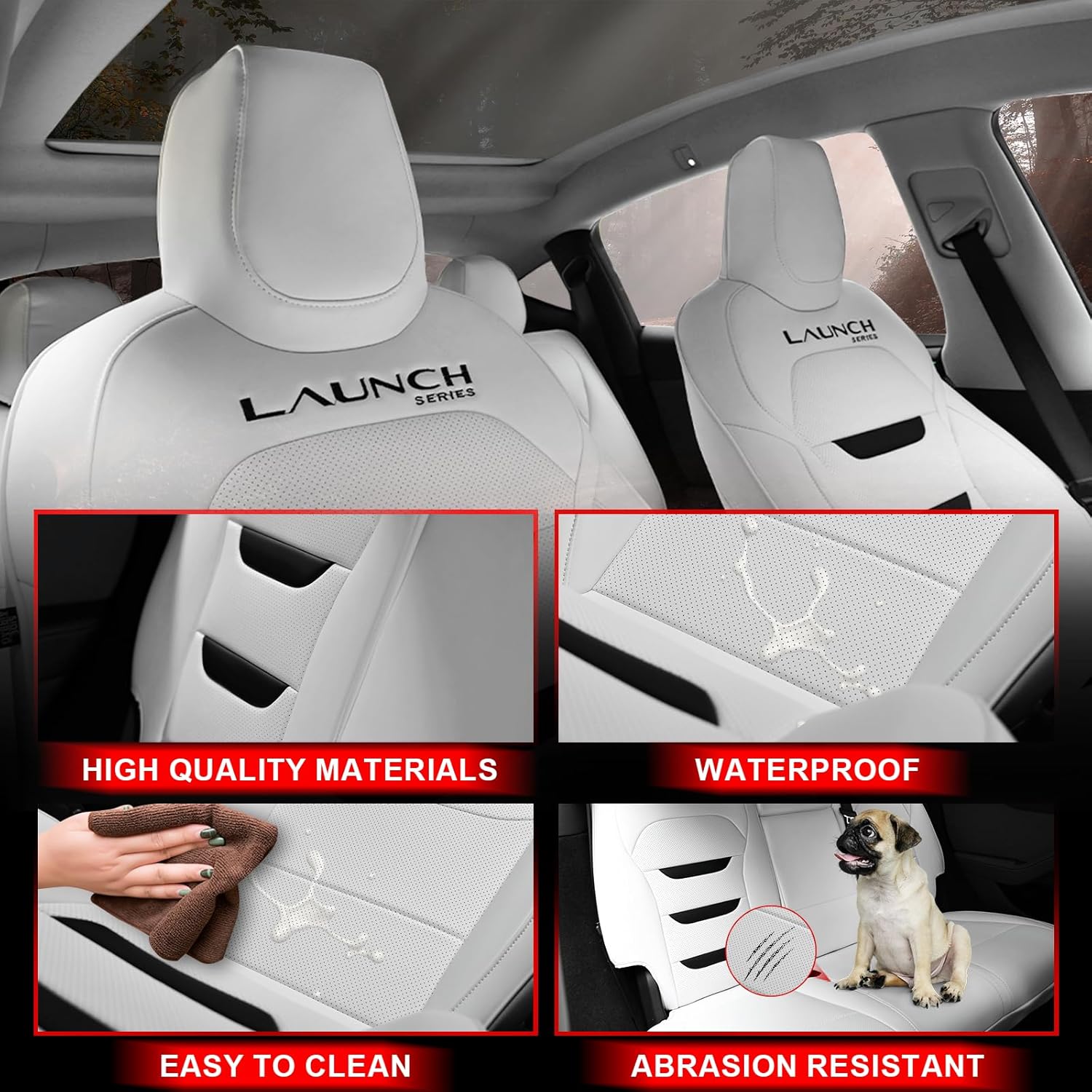 Seat Covers for Model Y Juniper White Nappa Leather Seat Protector Set for Model Y Juniper Interior Accessories 2025.03+(White)