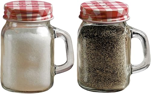 Circleware 66743 - Mini tarro Mason Jar de cristal para sal y pimentero con tapas de metal, dispensador de recipientes de alimentos, juego de 2