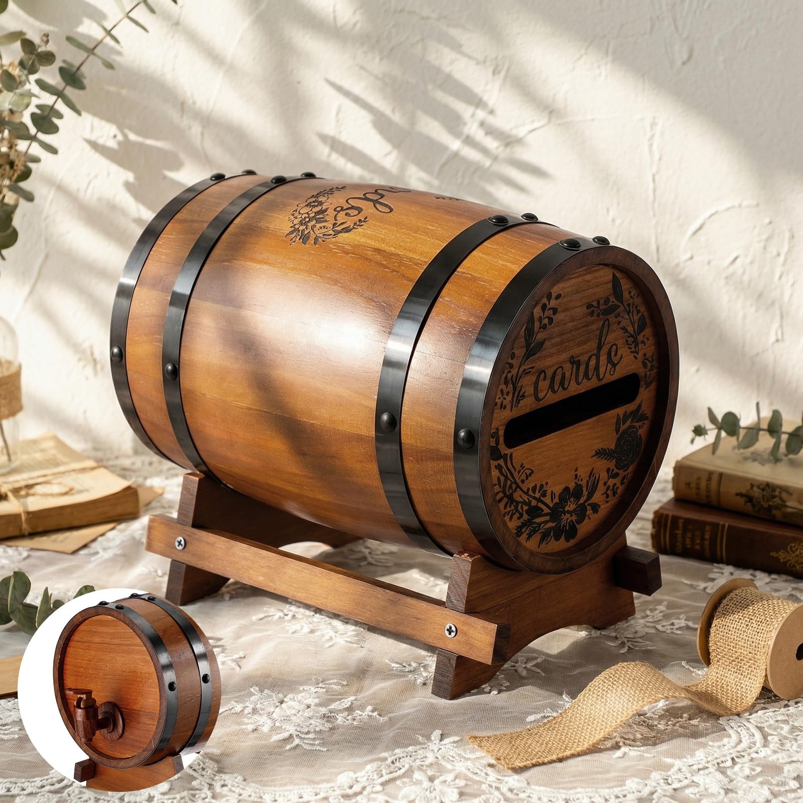 Photo 1 of AceOrbit Whiskey Barrel Card Box (Brown)
