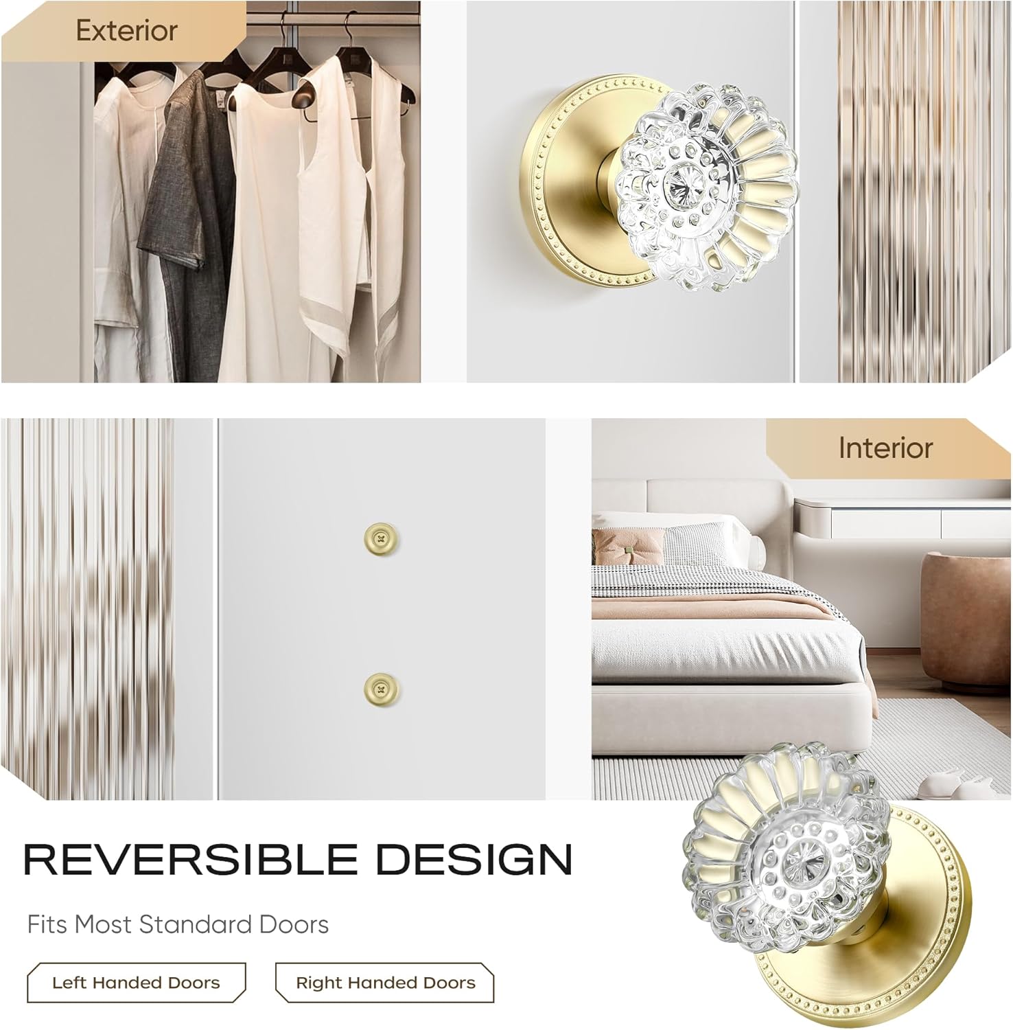 Leydebong 1 Pack Gold Door Knobs Single-Side Dummy Door Knobs, Glass Dummy Door Knobs Dummy Interior, False Door Knobs for Hallway/Closet/Pantry/Laundry/French Doors