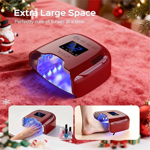 Miniatura 8 de BOLASEN Lámpara de uñas UV recargable inalámbrica, luz UV para uñas de gel con reflector metálico y base de metal, secadora de uñas LED inalámbrica