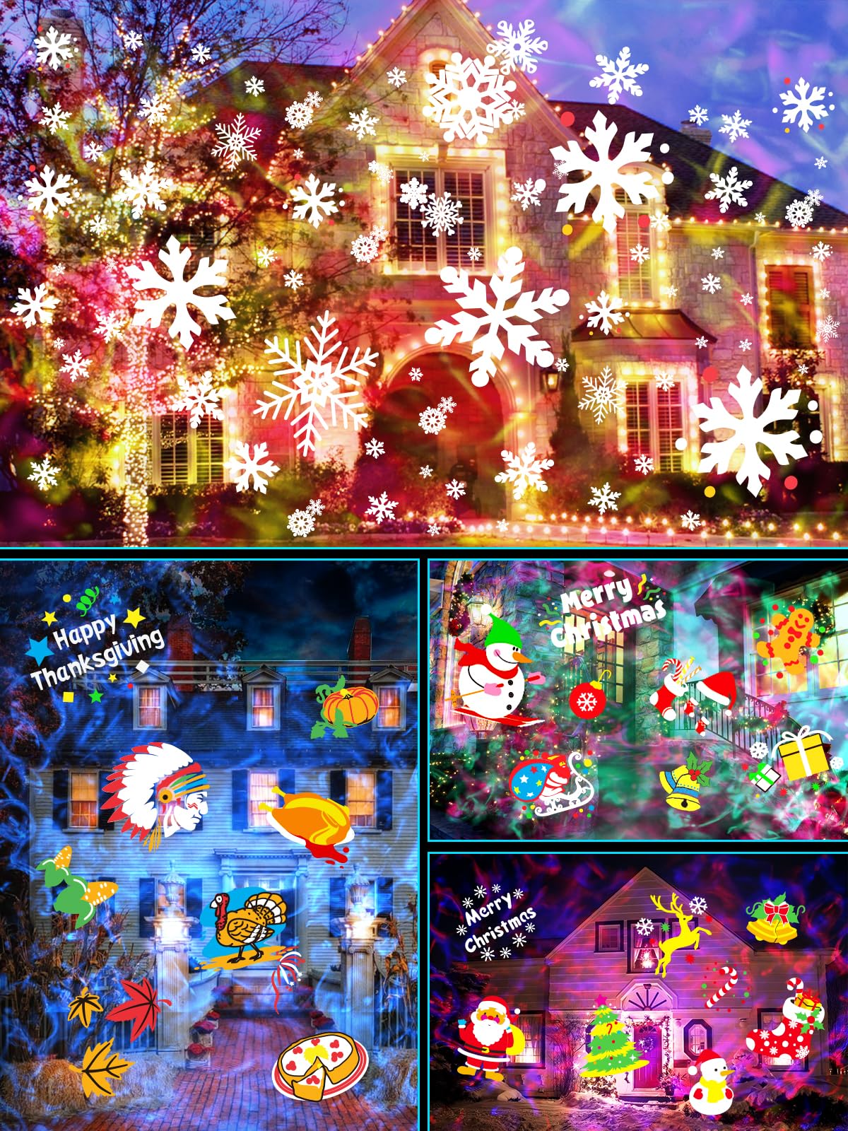 Anysun Projektor Weihnachten Aussen, Schneeflocken Projektor Aussen mit 10 HD-Dias & 80 Cartoon-Motiven, Weihnachtsprojektor Outdoor mit Timer, Lichtprojektor Garten mit Fernbedienung für Dekoration