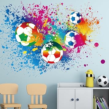 3D Football Wall Decal, Removable Soccer Ball & Goal Vinyl Wall Art, Sports Themed Wall Sticker for Living Room, Office, Game Room, 60x40cm No Residue Decoration