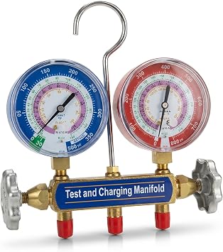 2-Valve A2L Manifold with 3-1/8" Gauges for R32/R454B/R410A Refrigerants, HVAC Service Manifold with 1% Accuracy 60" Plus II R/Y/B Hoses