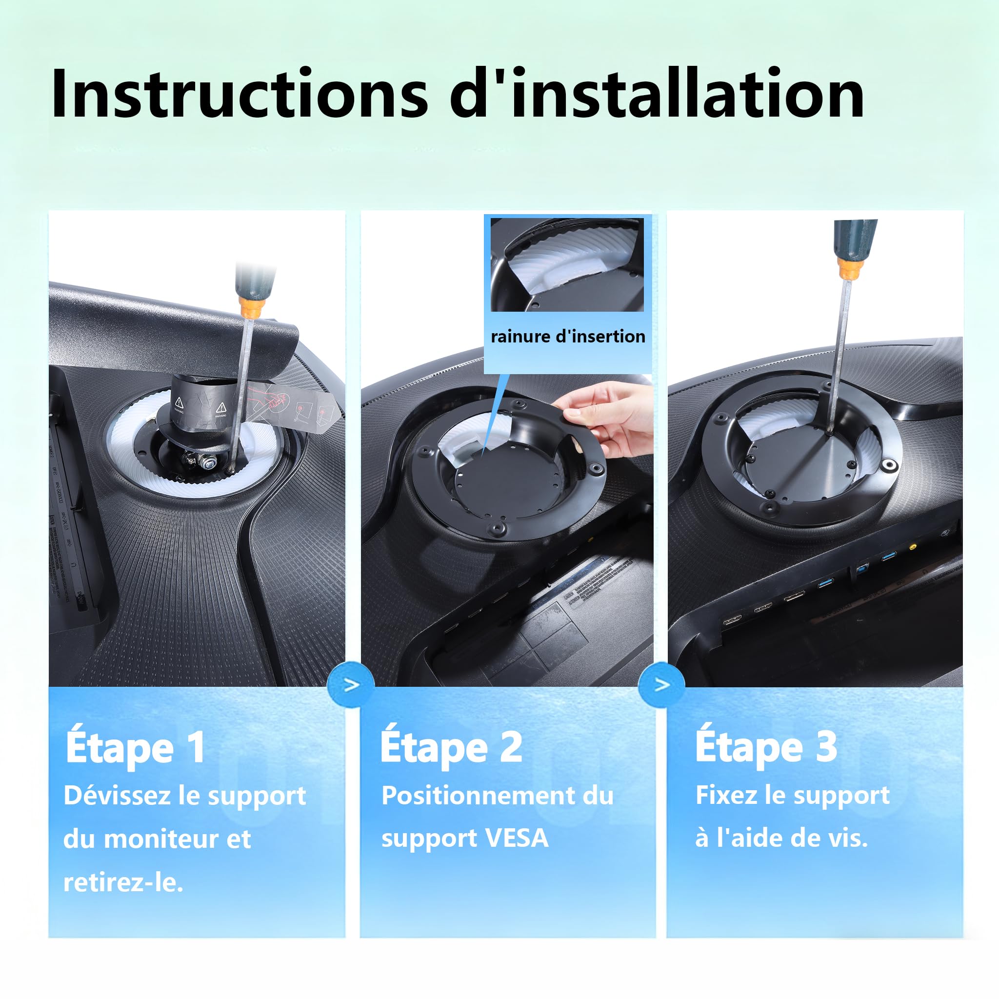Support Odyssey G7 VESA Compatible avec Samsung Odyssey Odyssey G6 G7 Moniteur for G65B G70A G70B G75NB G75T G77T CJ890 CRG9 CHG90 S95UA (Tous Les Moniteurs de 43 Pouces ne Peuvent Pas être Utilisés)