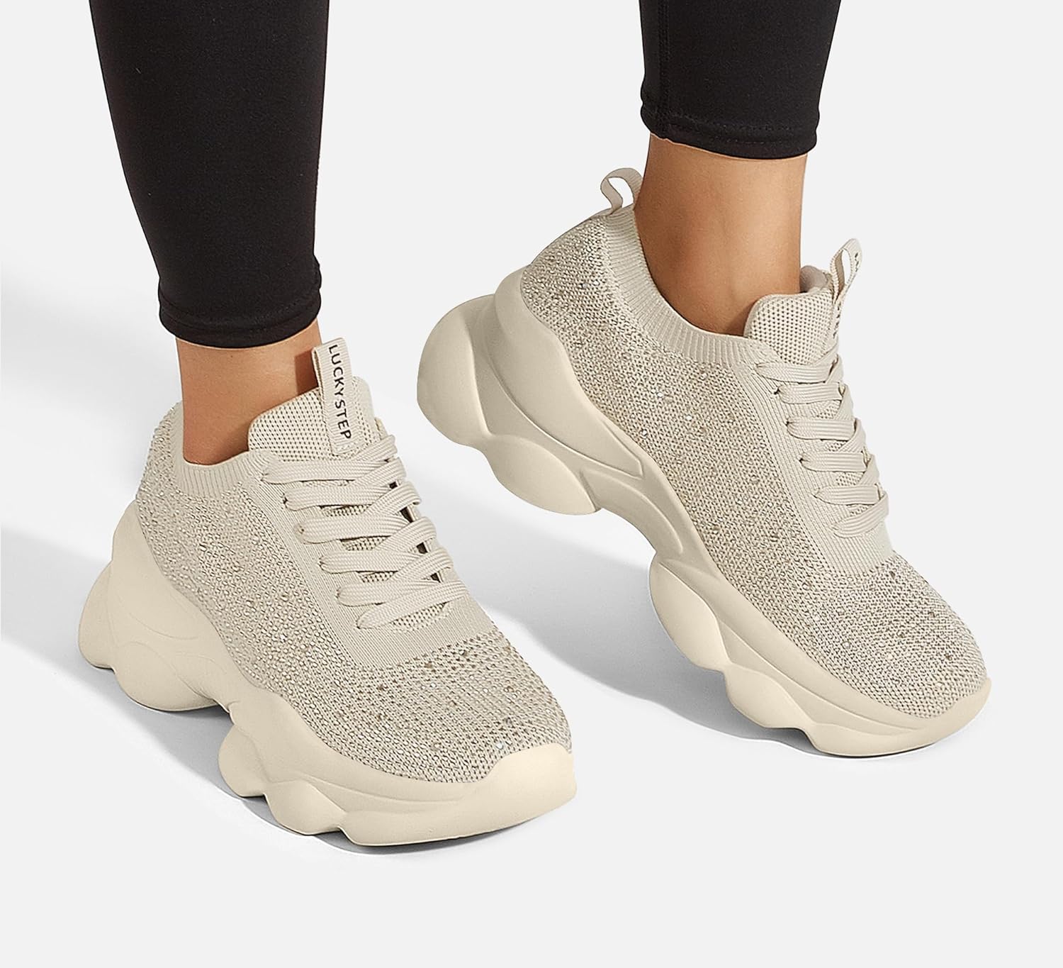 LUCKY STEP Women's Chunky Rhinestone Sneaker Sparkly Bling Bedazzled Mesh Slip on Elastic Sock Glitter Shiny Rave Walking Shoes - Image 9