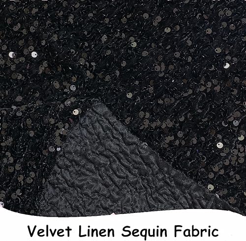 Miniatura 3 de Tela de lentejuelas negra por yarda Tela de lentejuelas de terciopelo 2 yardas Tela de lentejuelas brillante elástica Tela de lentejuelas brillante