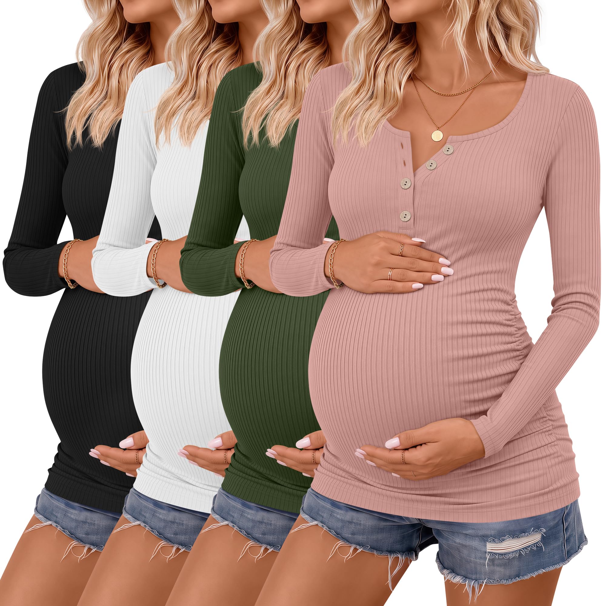 4 Pack Maternity Long Sleeve Shirts Pregnancy Tops