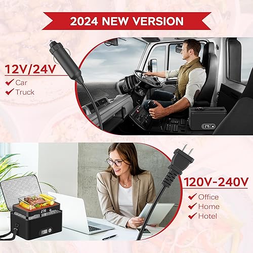 Miniatura 3 de Horno portátil, 12 V, 24 V, 110 V-240 V, calentador de alimentos para automóvil, portátil, mini horno personal, lonchera eléctrica con calefacción