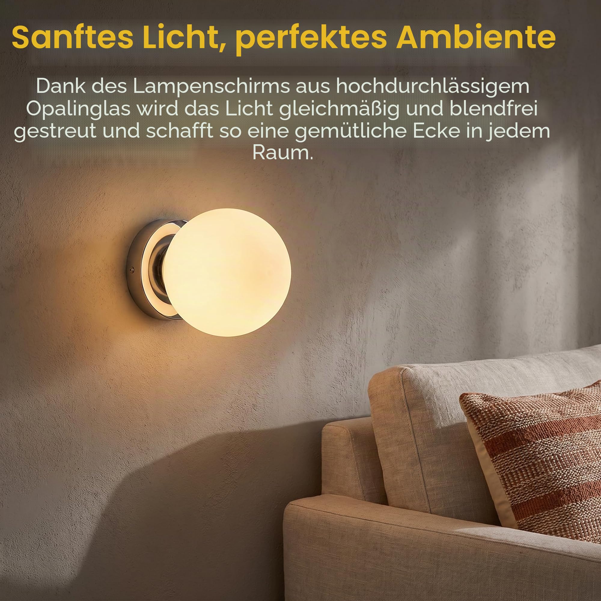 BARCELONA LED Wandleuchte Kugel Glas AVA IP44 E27, Wandlampe Kugel aus Opalglas, Badezimmer & Innenbereich Leuchte, klassisch modernes Design Chrom, dekorative Wandbeleuchtung für Bad Flur