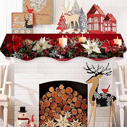 Miniatura 5 de NYZE Bufanda de mantel de Navidad de 60 x 17 pulgadas, para chimenea, decoración para Navidad, chimenea, bufanda, estante, corredor, vacaciones,