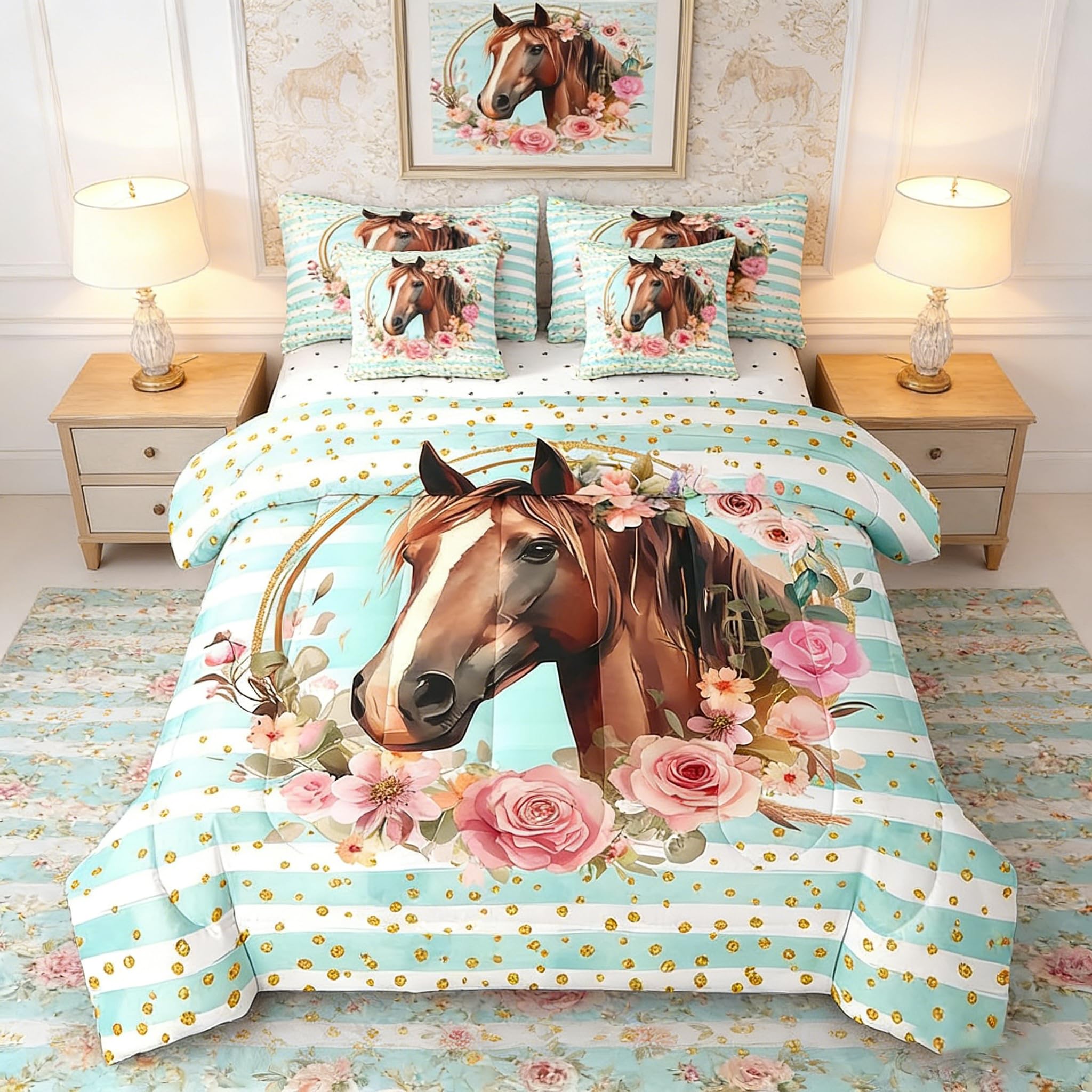 Drap-housse grand lit et ensemble couette avec drap plat motif floral