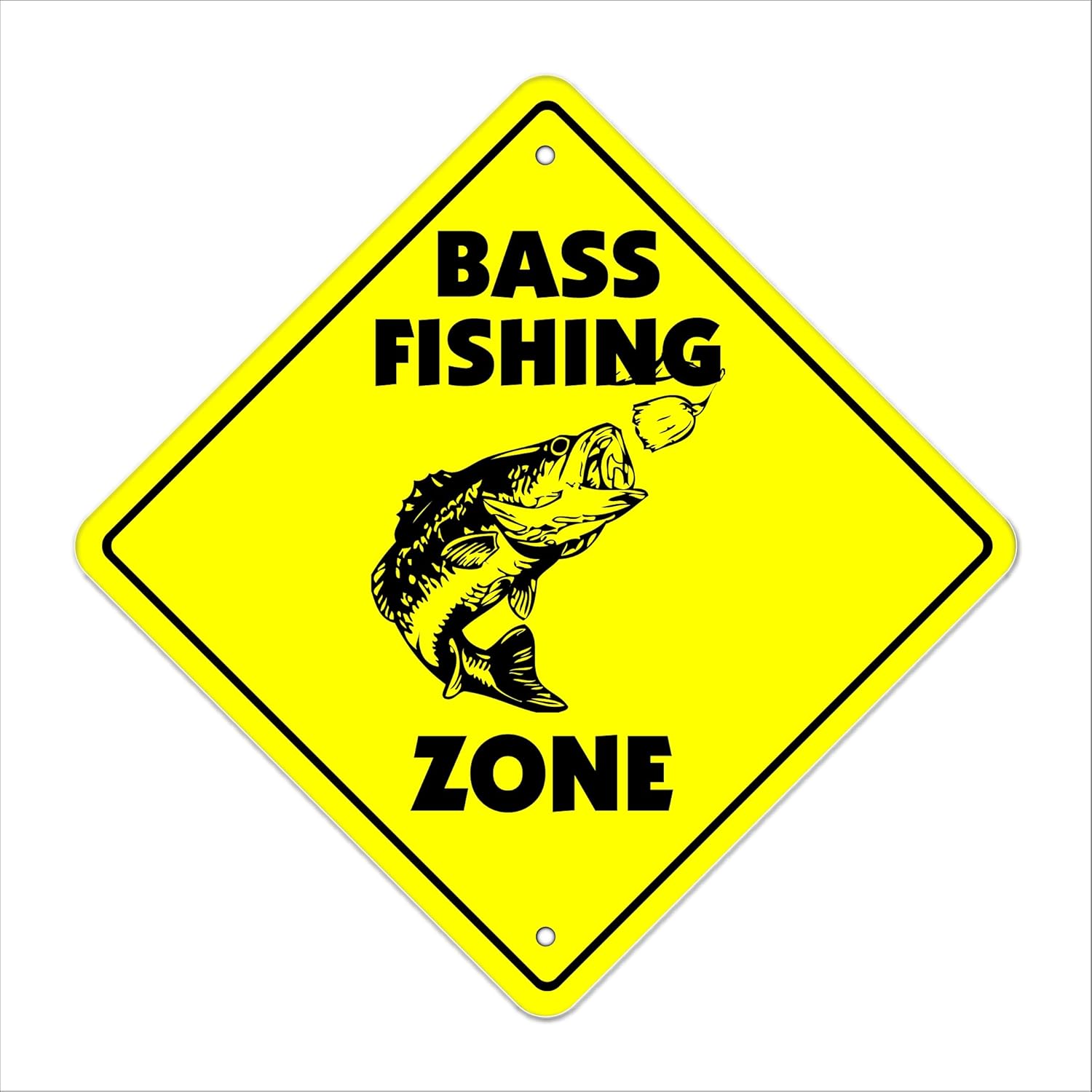 Bass Fishing Crossing Sign Zone Xing | Indoor/Outdoor | 20" Tall Fish Pole Bait Lure Boat pro Worm