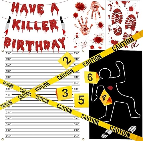 Kit de decoración de escena del crimen de Halloween, cartel de cumpleaños con texto en inglés "Have a Killer", silueta corporal, cinta de escena del disponible en Yaxa Costa Rica