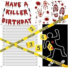 Halloween Crime Scene Decorations Kit Have A Killer Birthday Banner Body Silhouette Crime Scene Tape Evidence Markers Mugshot Backdrop for Detective Murder Mystery Dexter Party Decorations