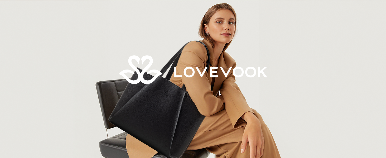 Briefcase Work Bags Designer Laptop Tote Bag LOVEVOOK Women's 17 Inch  Laptop Tote Bag, Black, PU Leather, Water Resistant, Reinforced Bottom