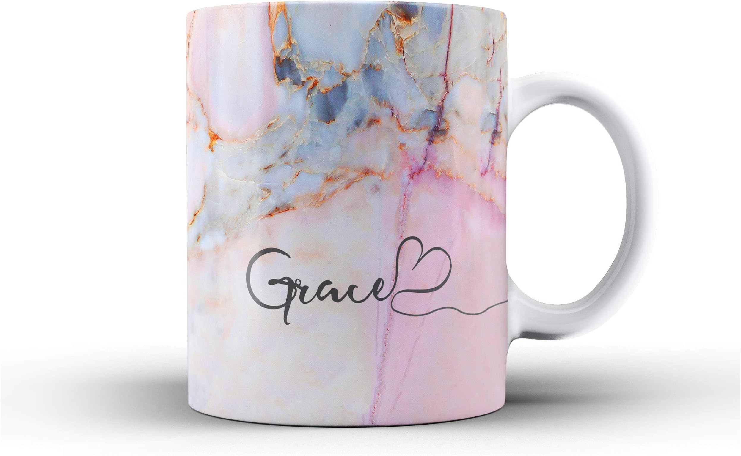Personalised Marble Glitter Flowing Name with Heart Ceramic Mug - 2. Colourful Pastel Marble Name
