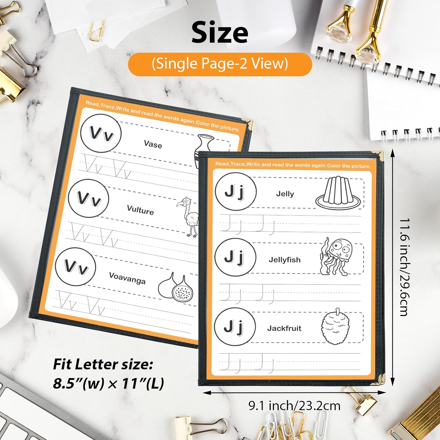 2PCS 8.5 x 11 Inch Menu Covers, 3 Page 6 View Transparent Restaurant Menu Covers, Fits A4 Size Paper, Menu Holder (3 Page)