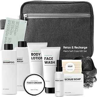 BODYEARTH 10-Pc Cedar Scent Men's Bath & Body Gift Set with Toiletry Bag - Birthday, Christmas, Father's Day Gifts for Him
