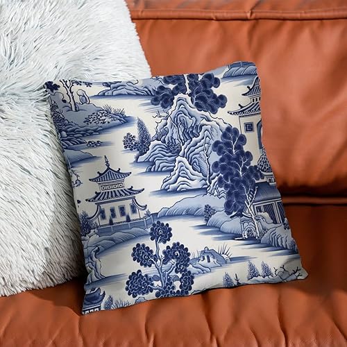 Miniatura 7 de Nanjing - Fundas de cojín de pagoda china azul y blanca, fundas de almohada escénicas asiáticas, fundas de almohada rústicas modernas decorativas