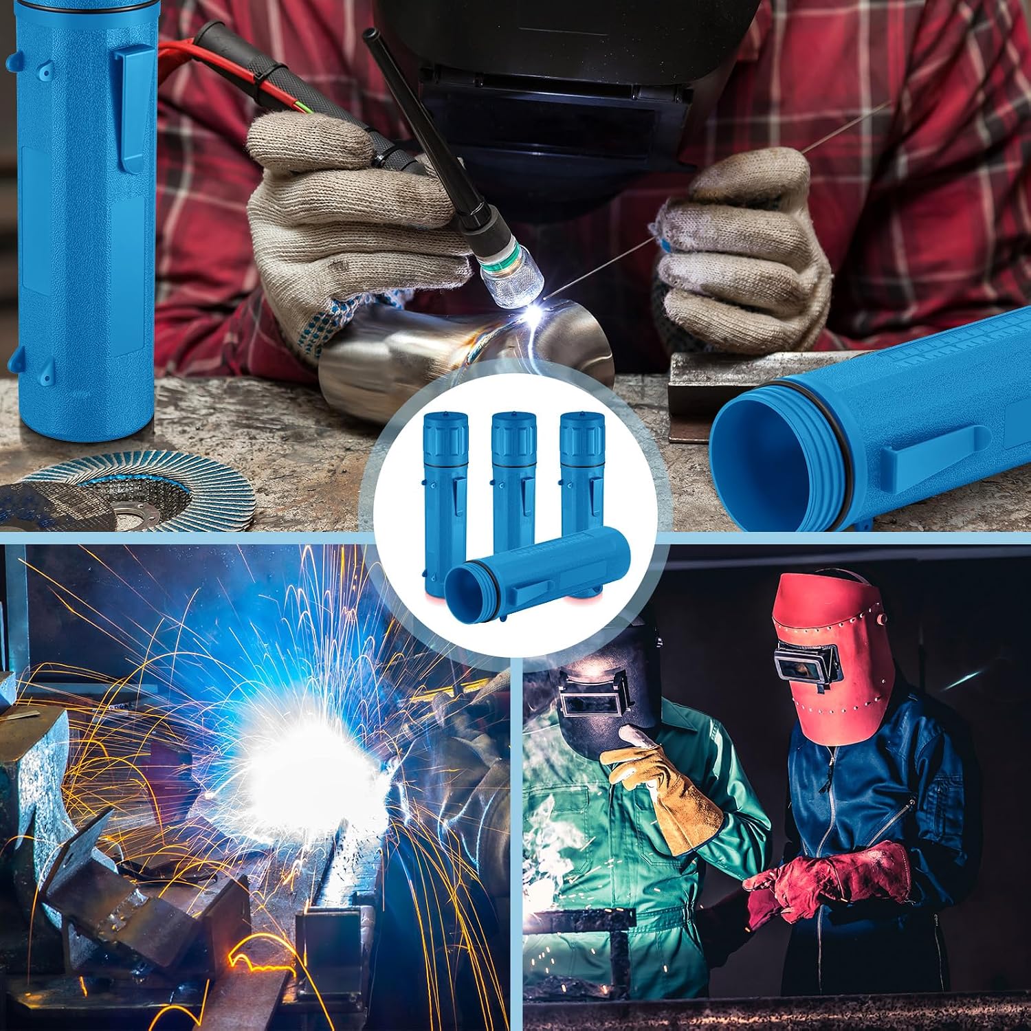 Zonon 2 Pcs Welding Rod Storage Tube 14 Inch Stick Electrode Storage Container Airproof Waterproof Canister (holds 350mm / 13.7in Rods)(Blue)