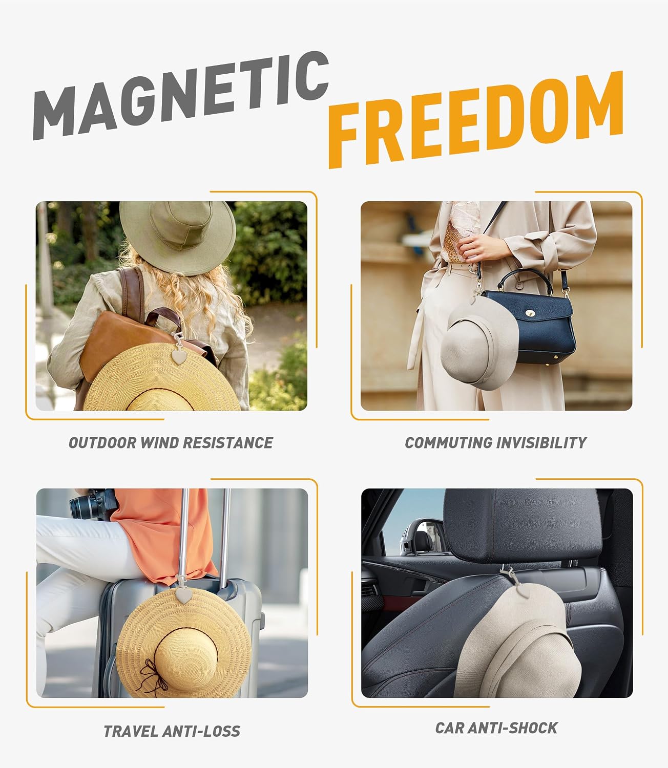 Hat Clip for Travel on Bag, Magnetic Hat Clips Adjustable Silicone Sunhat Holder, Vacation Travel Beach Essentials