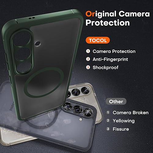 Vista 85 de Funda TOCOL [Paquete de 1+2] diseñada para Samsung Galaxy S22 Ultra, con 2 protectores de lente de cámara, parte trasera dura mate translúcida