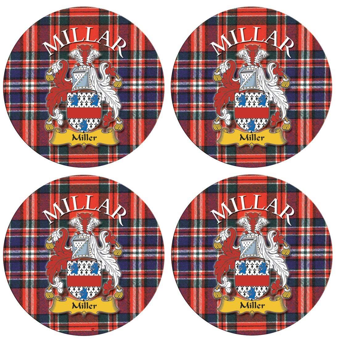 Millar Scottish Clan Family Name Round Cork Backed Coasters Set of 4