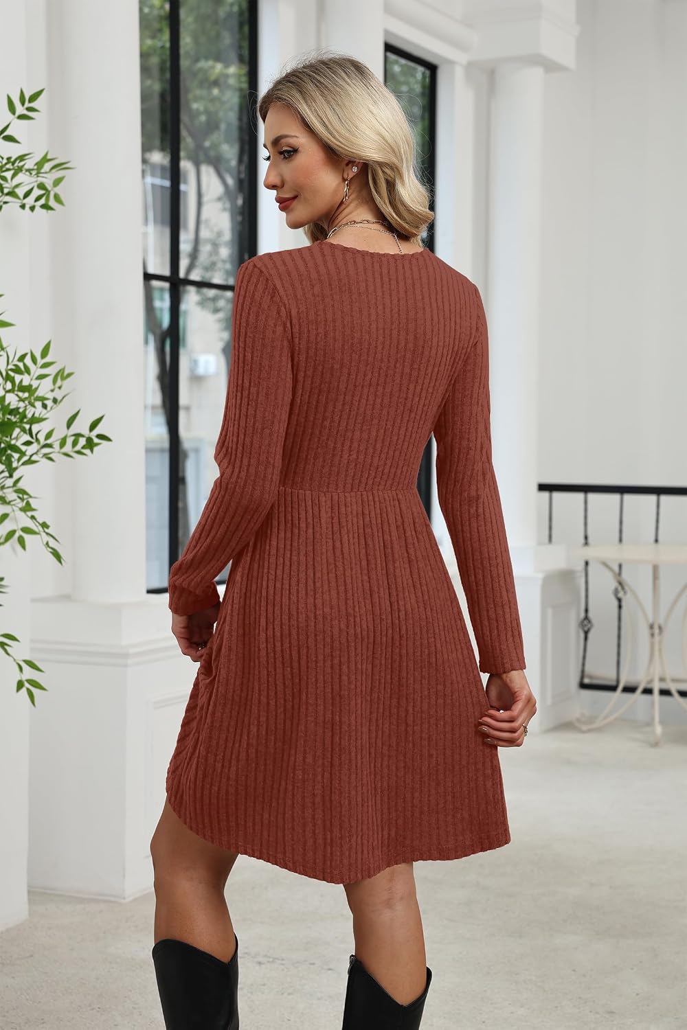 WIH0LL Womens Fall Dresses 2026 Long Sleeve Wrap Sweater Dress with Pockets
