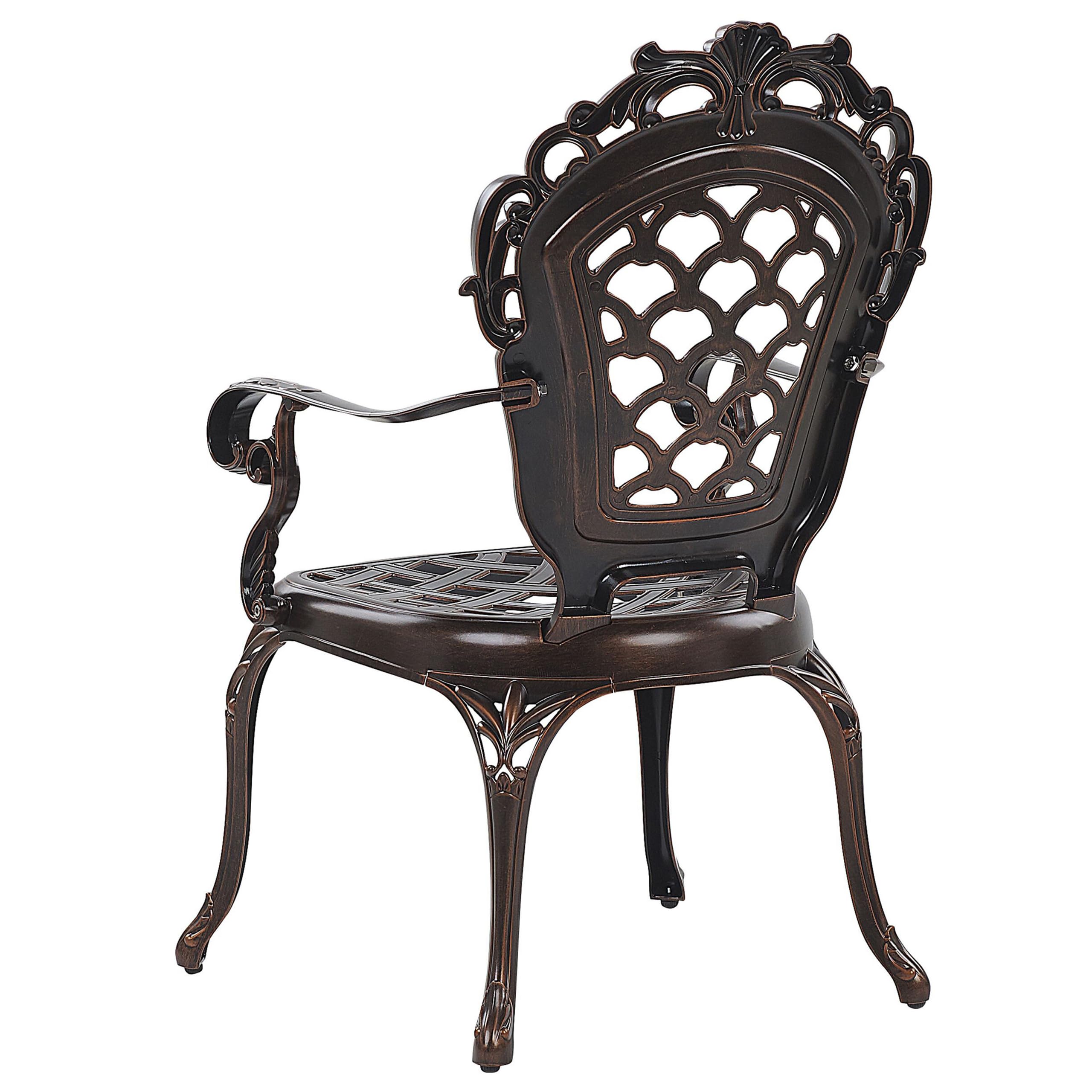 Lot 2 CHaises de Jardin en Aluminium Effet Métal Vieilli Marron Cuivré avec Accoudoirs et Dossier Décoratifs pour Jardin ou Terrasse Classique Beliani