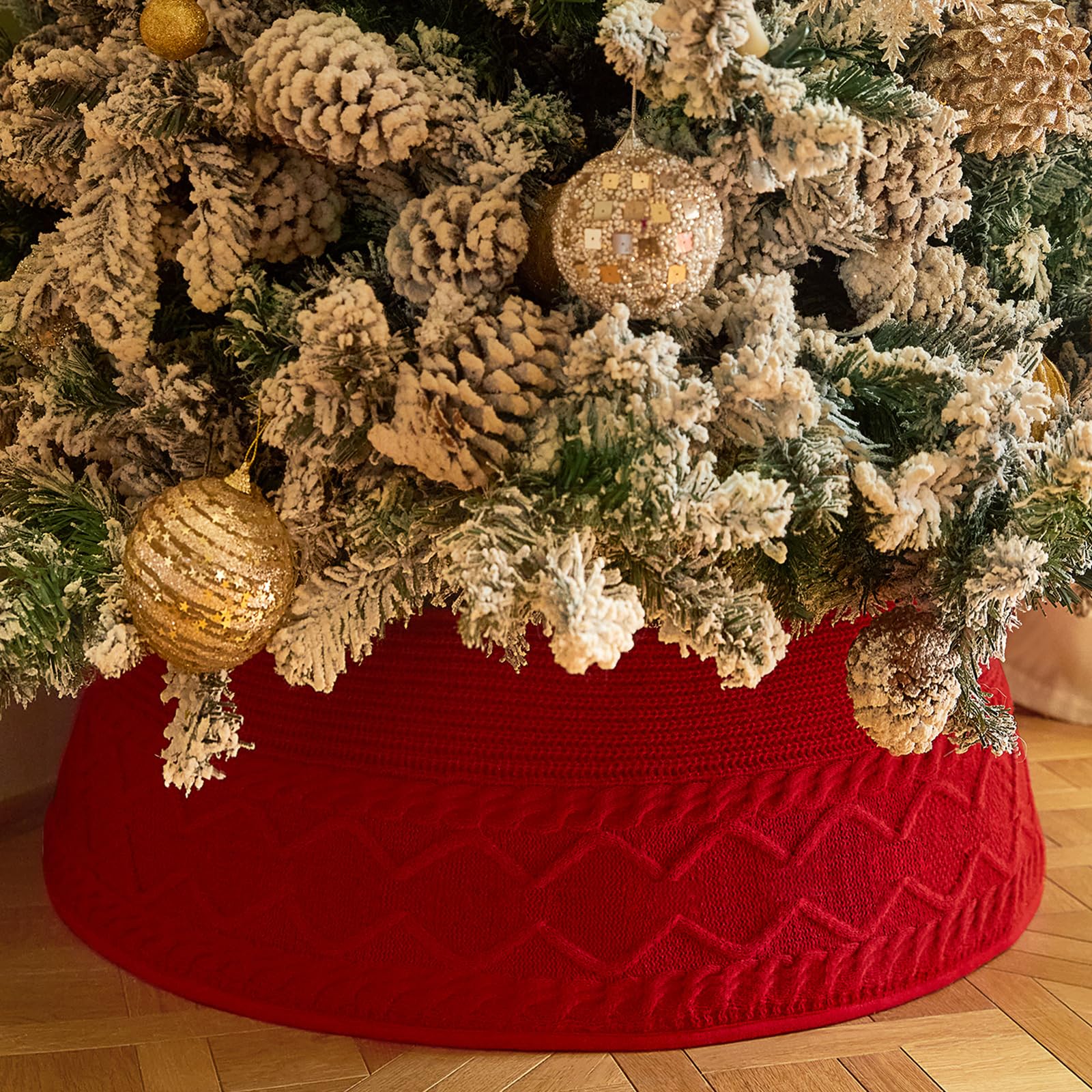 Photo 1 of ** WHITE ** *Noiclub Christmas Tree Collar, Adjusted Christmas Tree Base Cover for Artificial Trees, Knit Red Rustic Farmhouse Xmas Tree Ring Skirt for 6ft 6.5 ft 7ft 7.5ft Tree