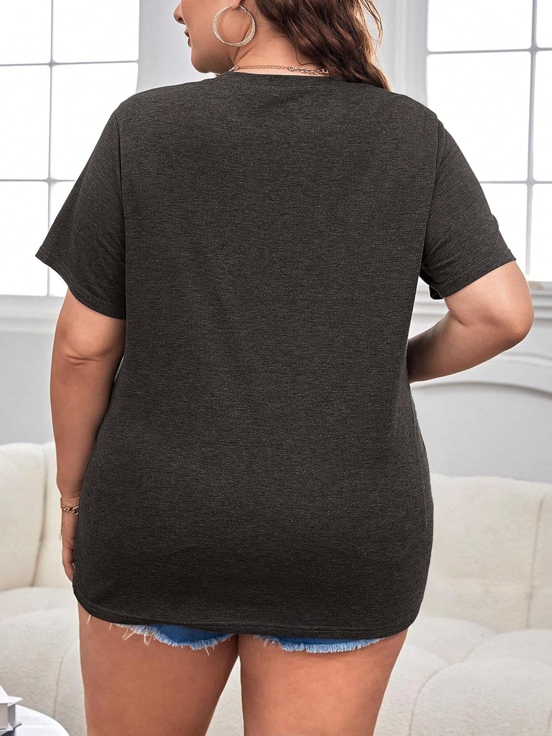 HDLTE Womens Plus Size Valentines Shirts Love Heart Graphic Print Short Sleeve Tops Casual Tees Blouse - Image 4