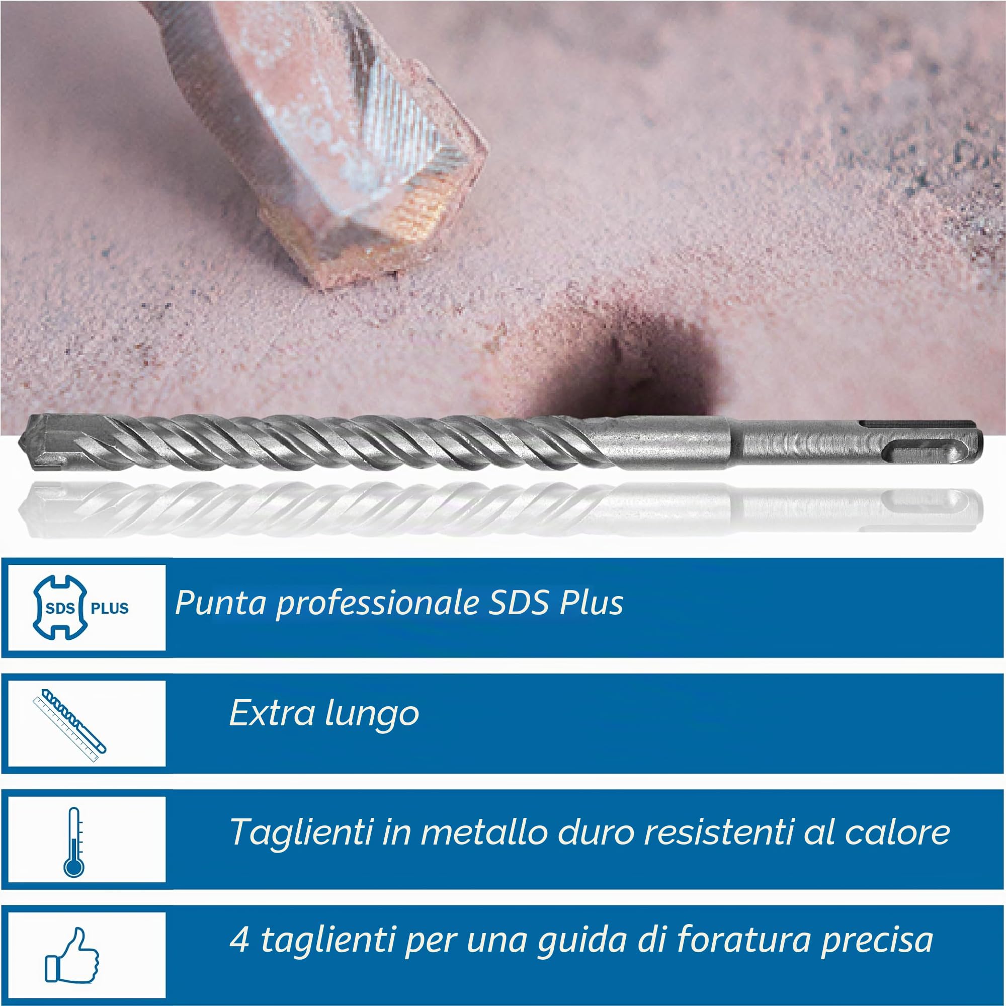 sds plus - Set di 3 punte da trapano per pietra, Ø 10-14-20 mm x 40 cm, ideali per muratura, calcestruzzo, pietra naturale in metallo duro di alta qualità