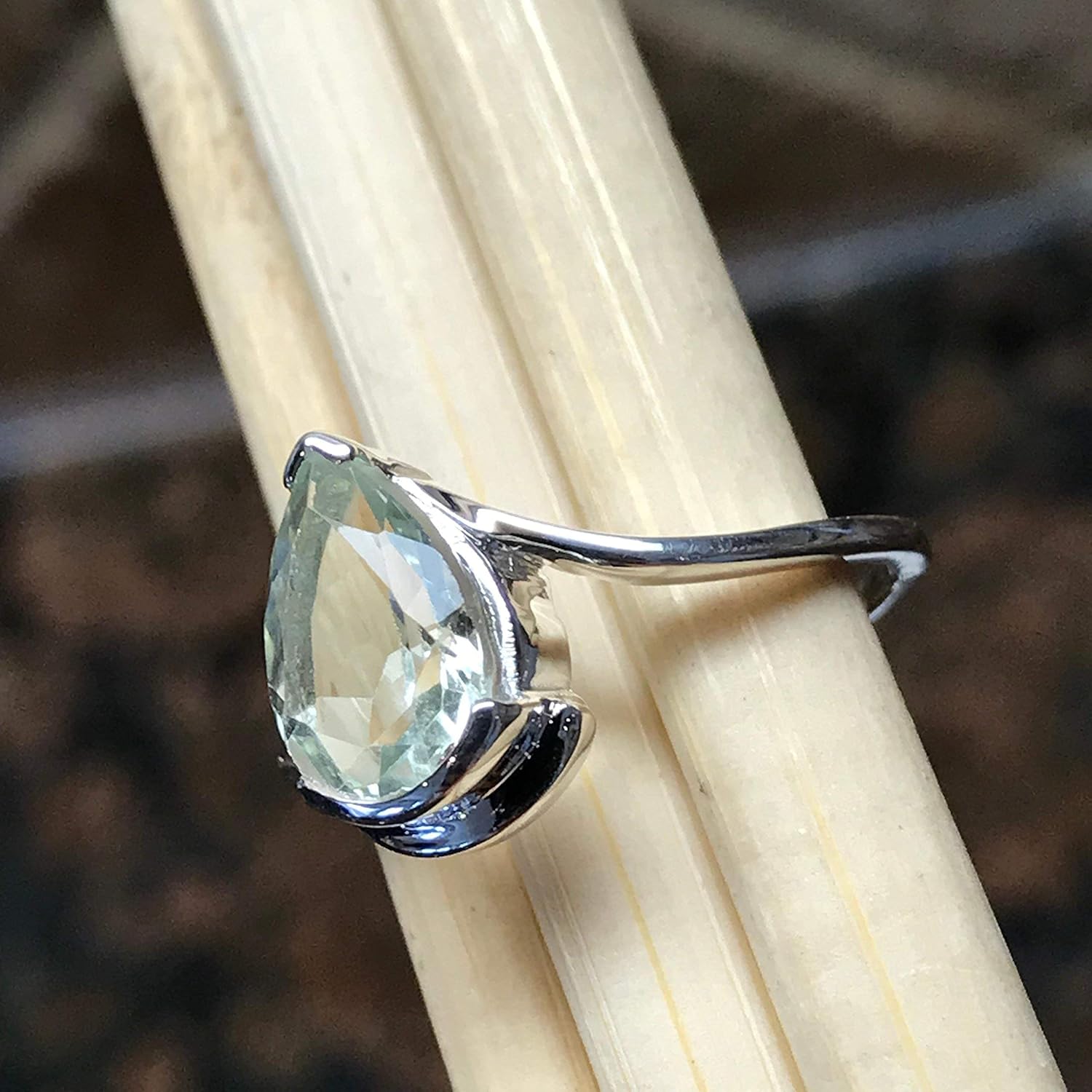Natural 2ct Green Amethyst 925 Solid Sterling Silver Ring Size 5, 7 - Image 2