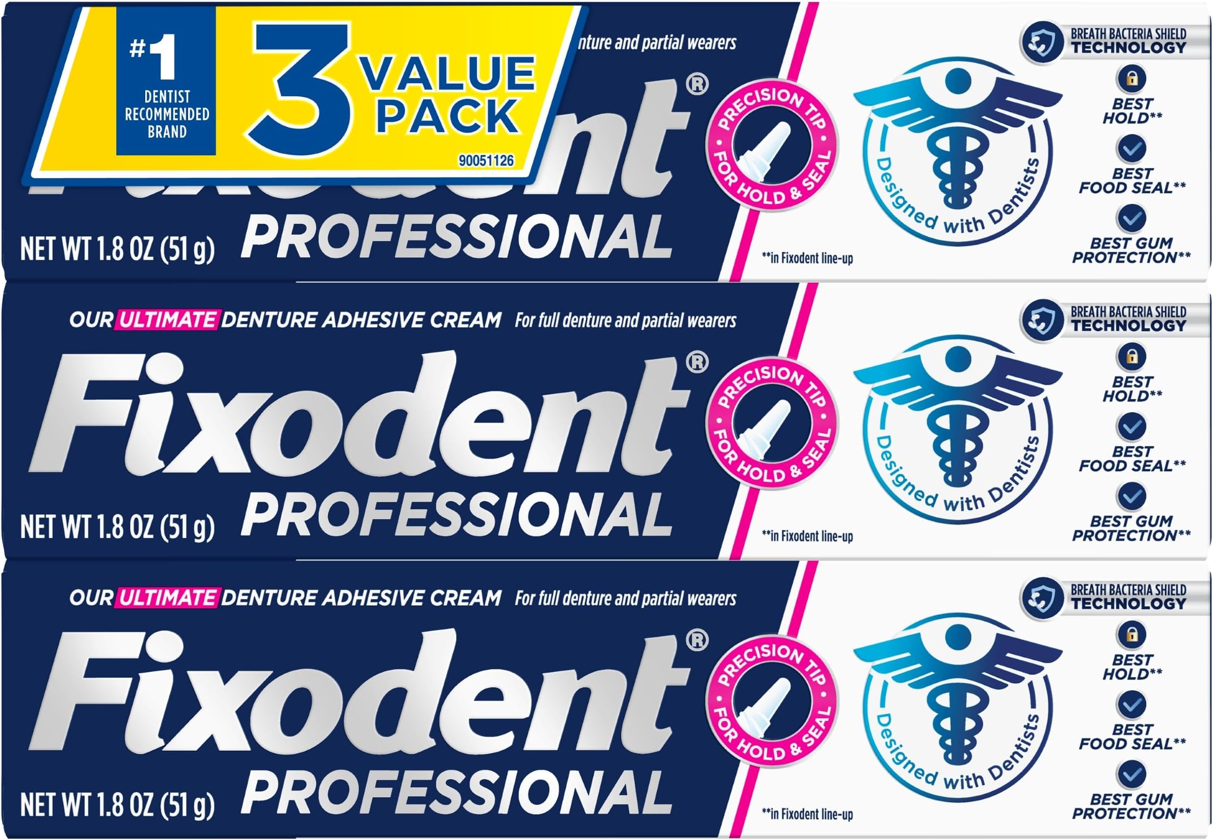 Fixodent Professional Ultimate Full and Partial Denture Adhesive Cream, 1.8 Oz, Pack of 3