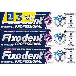 Professional Ultimate Denture Adhesive Cream for Strong, All-Day Hold for Full and Partial Dentures, 1.8 oz Tube with Breath Bacteria Shield and Precision Tip (3 Pack)