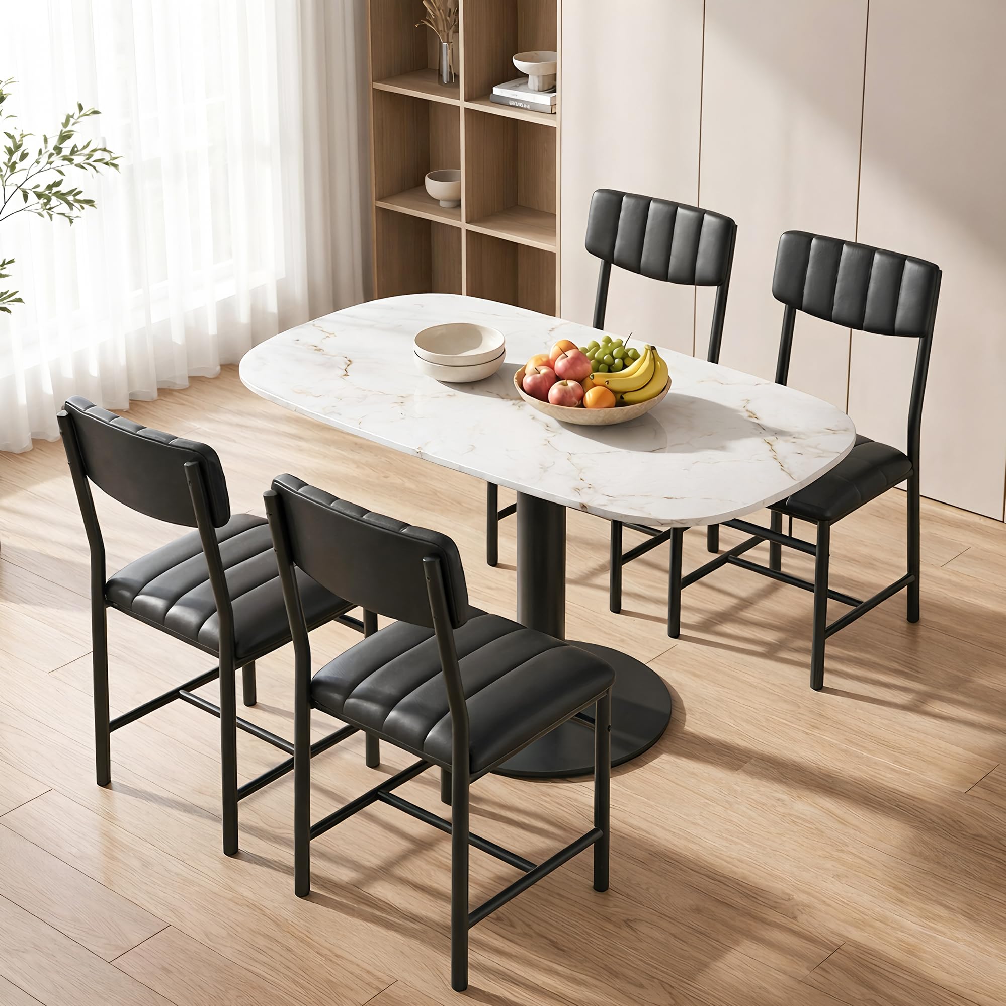 Photo 1 of **missing parts Jocoevol Industrial Dining Chairs Set of 4 - Upholstered Dining Room Chairs with PU Leather, Kitchen Chairs with Wooden Backrest and Thickened Metal Legs, for Dining Room, Living Room
