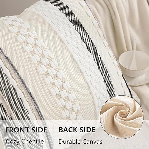Miniatura 3 de Tosleo Fundas de almohada decorativas tuftadas boho de 18x18, juego de 2, fundas de almohada decorativas a rayas, fundas de almohada de chenilla
