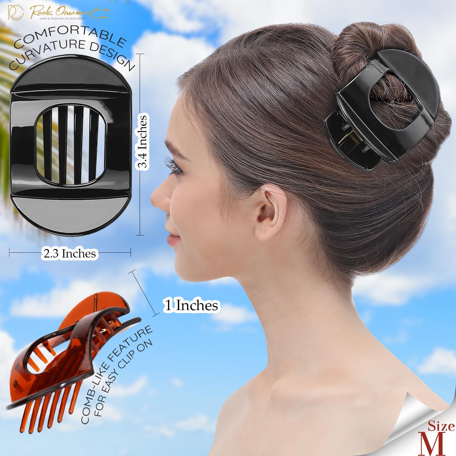 RC ROCHE 6 Pcs Flat Claw Hair Clips for Women Thick Hair French Round Duckbill Square Secure Strong Hold Grip Clamps Barrettes Curved No Slip No Crease Styling Cute - Image 3