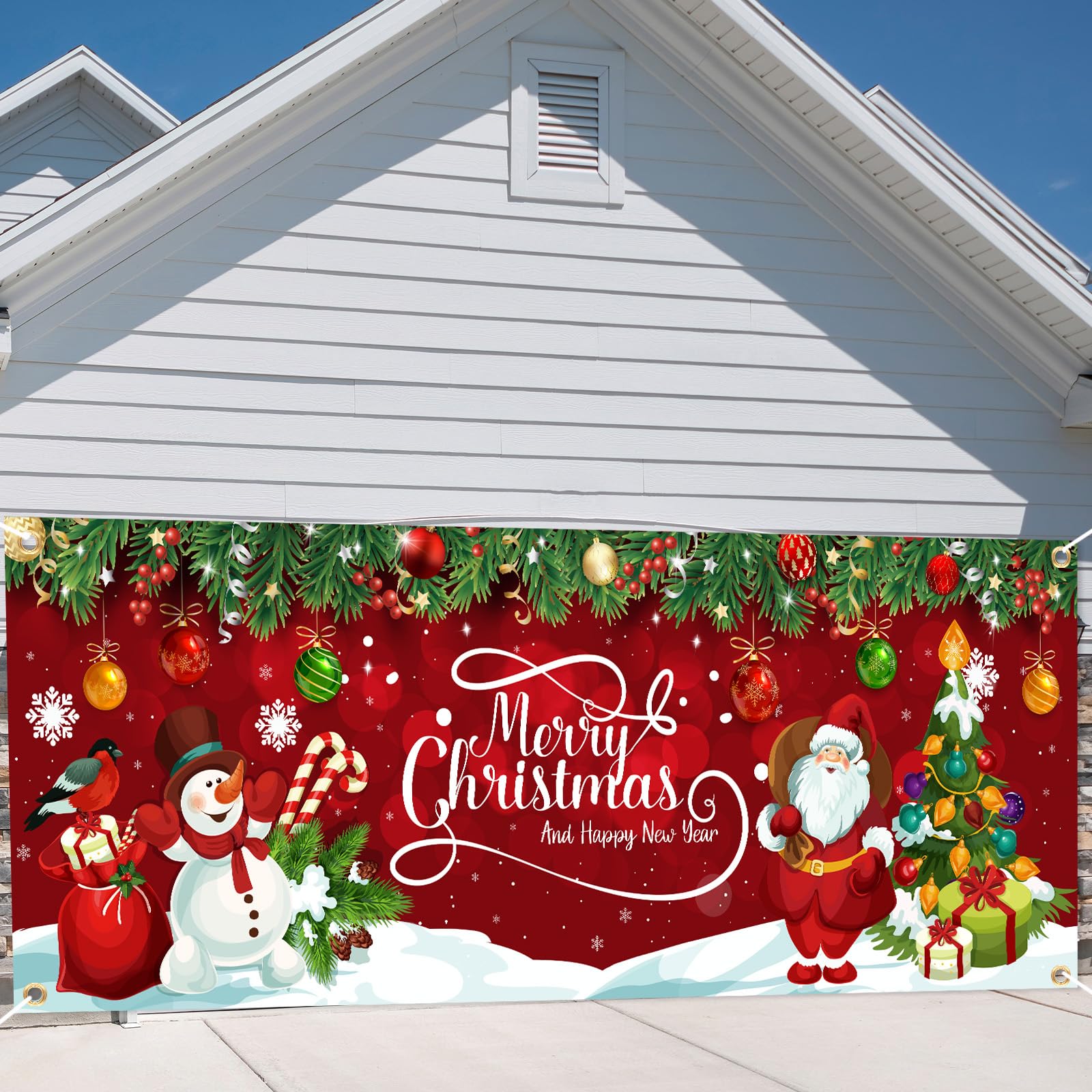 Pancarta de Navidad para puerta de cochera, decoración grande de Papá Noel, muñeco de nieve, cubierta de puerta de garaje, fondo de fotos de pared de Navidad, puerta de garaje, decoración al aire