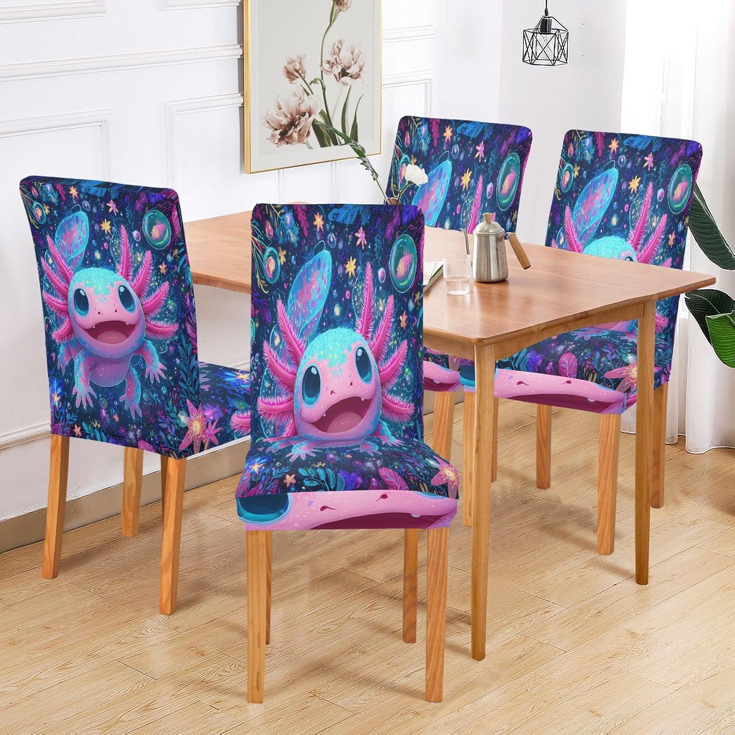 ALAZA Chair Covers for Dining Room, Salamander Leaves Stretch Chair Cover Sets Chair Protector Removable Washable for Ktichen Restaurant Hotel