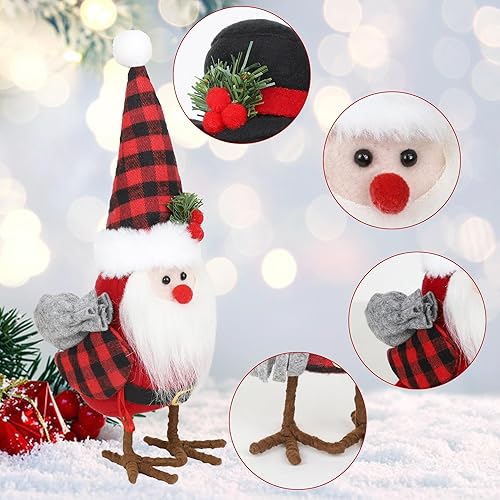 Miniatura 6 de Paquete de 2 decoraciones de pájaros grandes de Navidad, juego de figuras de Navidad de pájaros de tela para adornos de mesa, decoración navideña a