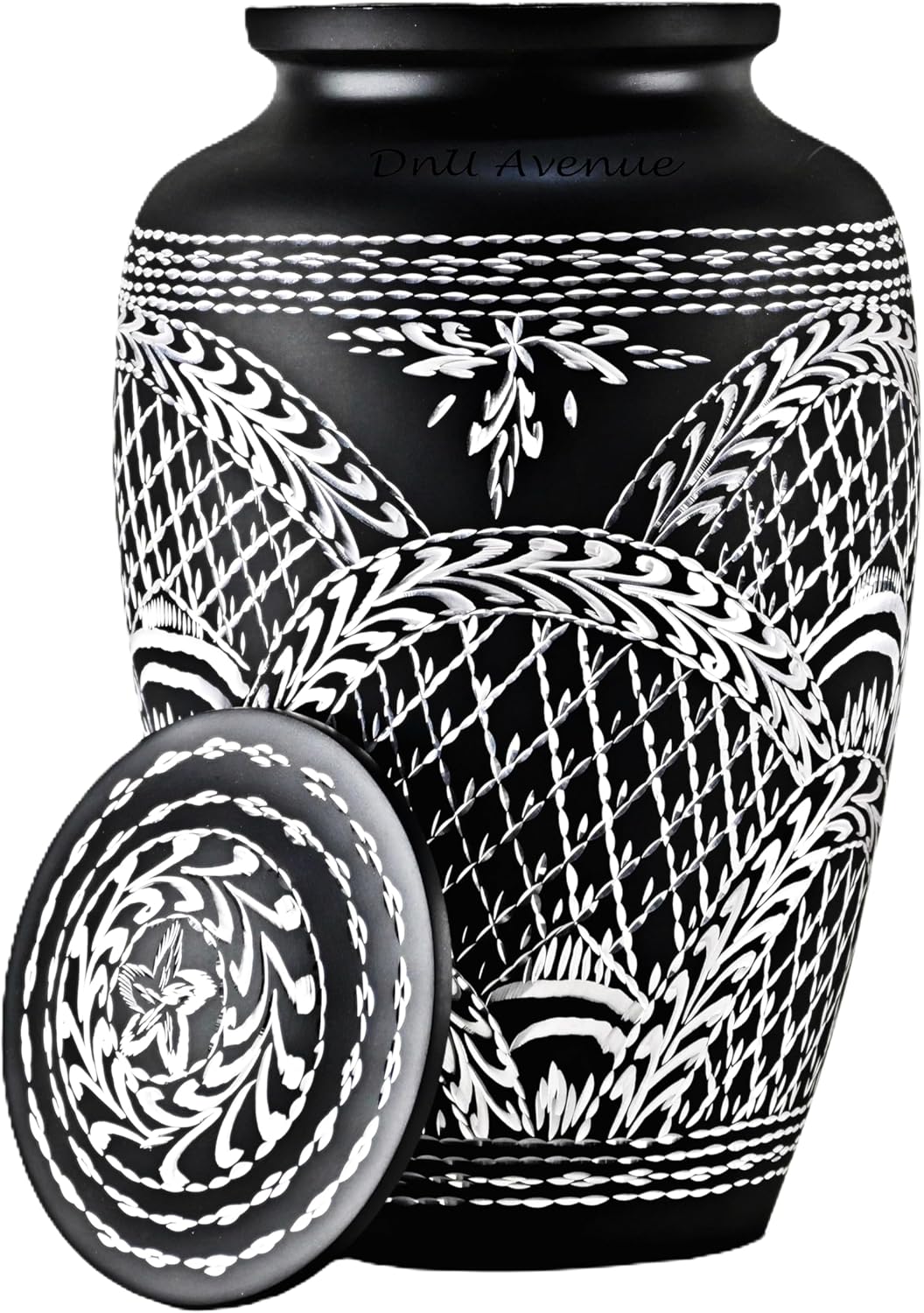 Handcrafted Aluminum Cremation Urn for Human Ashes, Elegant Black Funeral Urn for Adults, Memorial Urn for Men or Women, Decorative Keepsake Urn (Large Size 10.5 x 6 Inches)