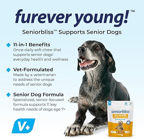 Miniatura 3 de Vetnique Seniorbliss - Multivitamínico para perros mayores con glucosamina, aceite de pescado Omega 3 y probióticos, para articulaciones de perros,
