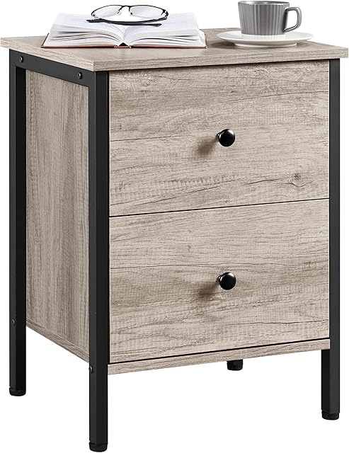 Yaheetech Bedside Table, Nightstand Cabinet with 2 Drawers, End Side Table with Storage, Sofa Side Table for Living Room/Bedroom/Small Space, 40 x 45 x 61.5 cm, Gray