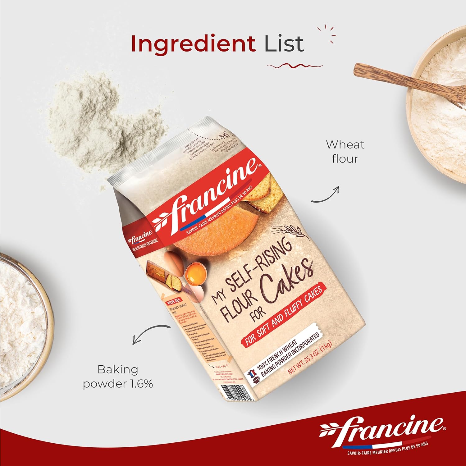 Francine Farine de Ble Pour Gateaux - French Imported Cake Flour Mix, 1kg